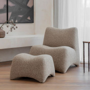 Upholstered Bouclé Occasional Chair & Stool | Modern Accent Lounge Chair | Beige